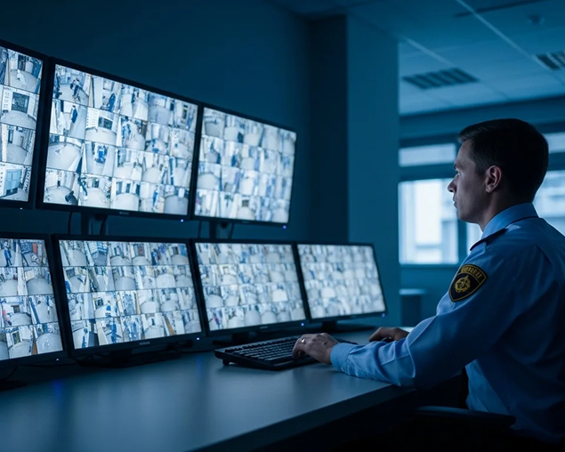 Security staff monitoring CCTV in a control room